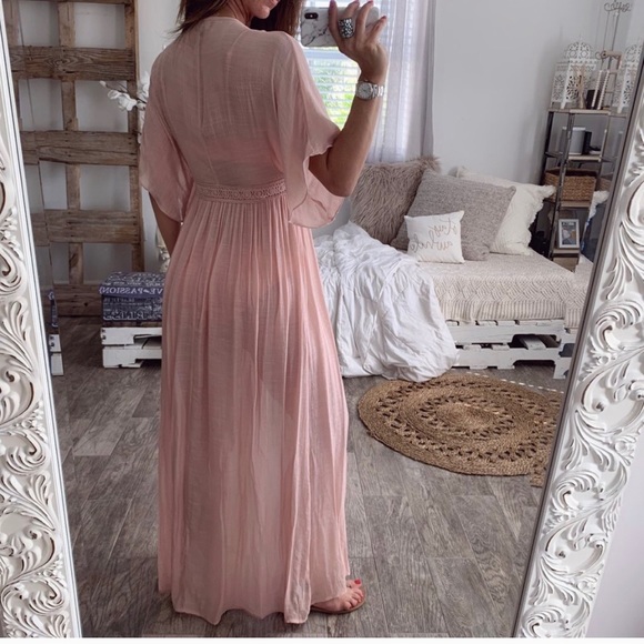 New! Pink somewhat Sheer Kimono Lace Up Cover Up - Picture 3 of 4